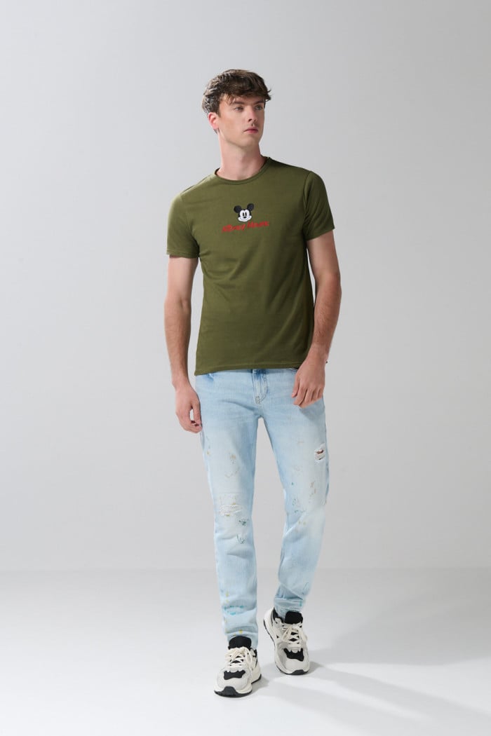 Camiseta manga corta unicolor con arte de Mickey