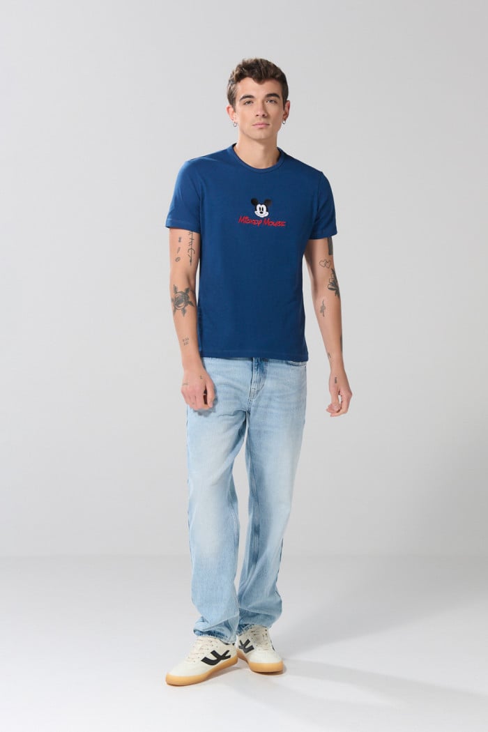 Camiseta manga corta unicolor con arte de Mickey