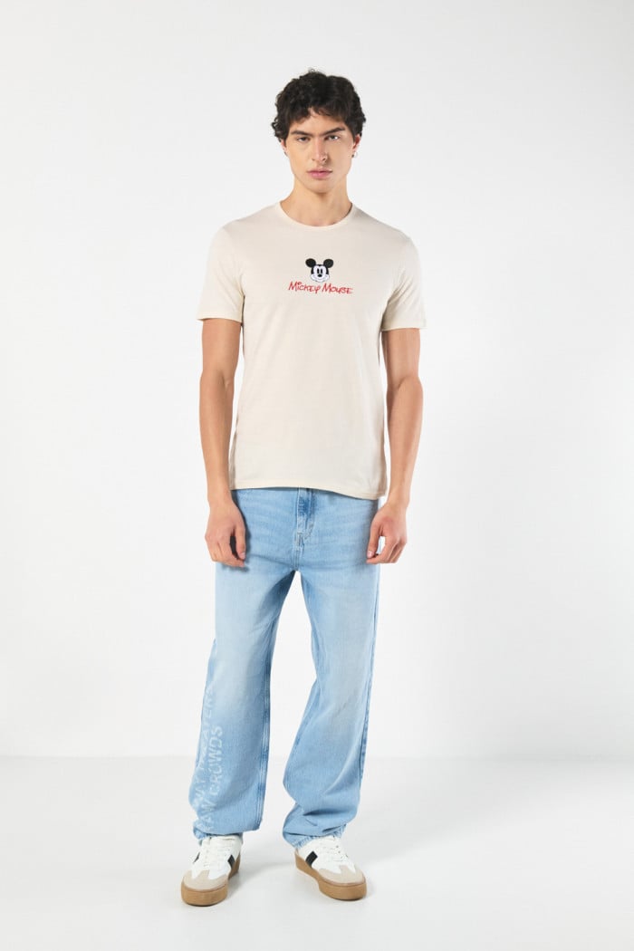 Camiseta manga corta unicolor con arte de Mickey