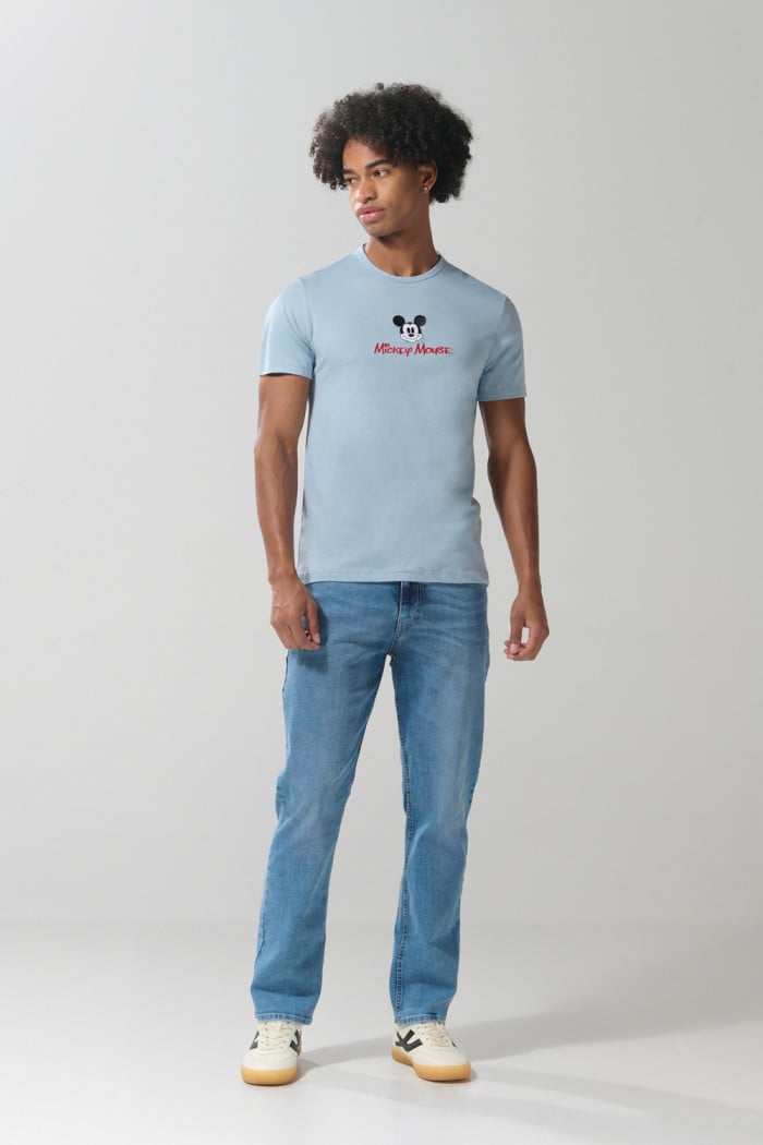 Camiseta manga corta unicolor con arte de Mickey