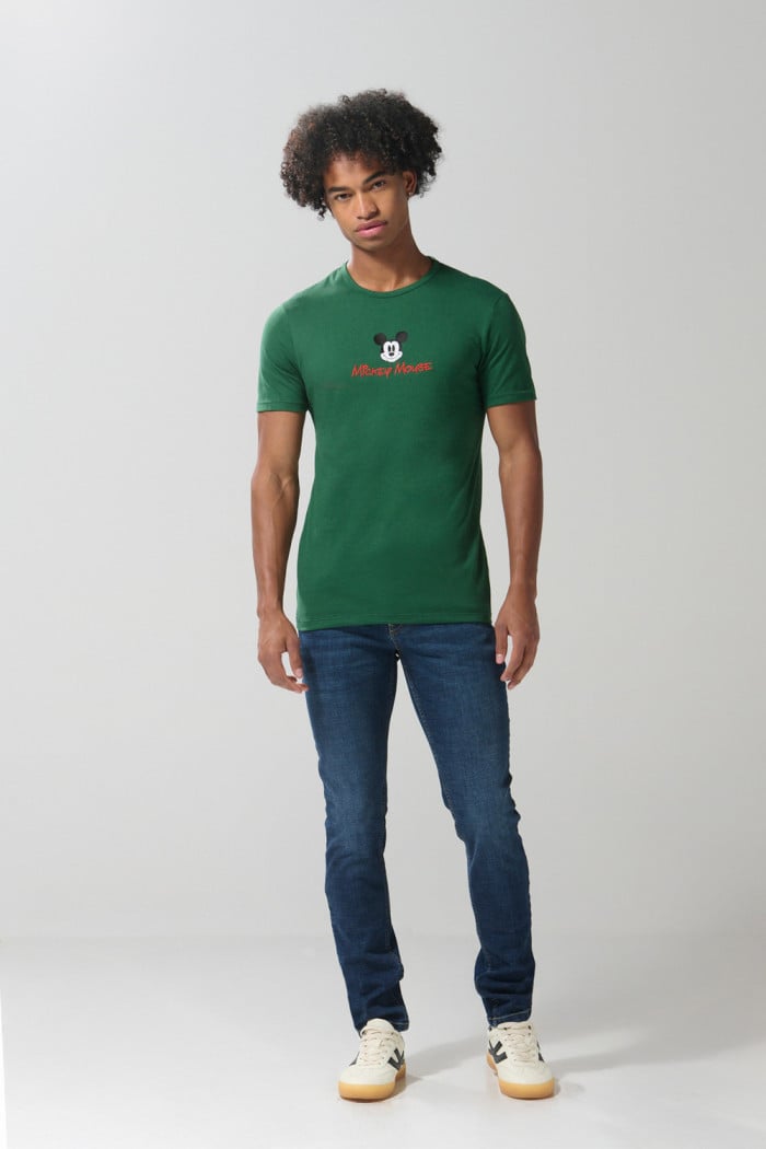 Camiseta manga corta unicolor con arte de Mickey