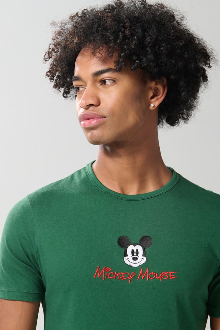 Camiseta manga corta unicolor con arte de Mickey