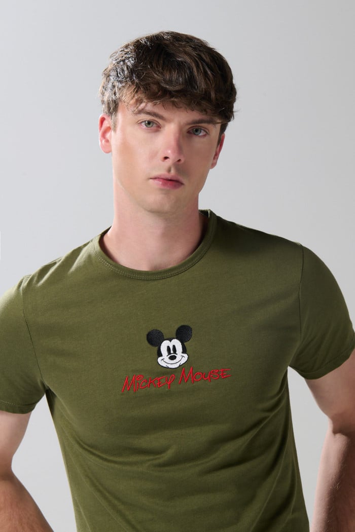 Camiseta manga corta unicolor con arte de Mickey