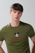 Camiseta manga corta unicolor con arte de Mickey