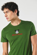 Camiseta manga corta unicolor con arte de Mickey