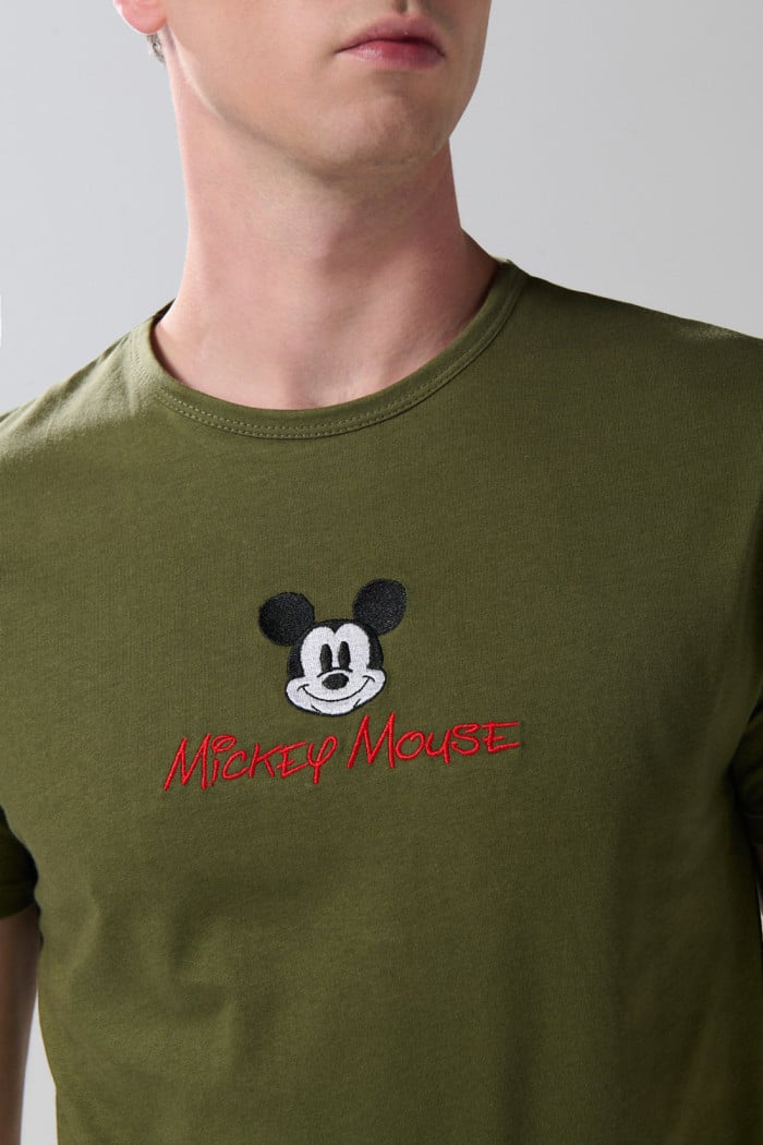 Camiseta manga corta unicolor con arte de Mickey