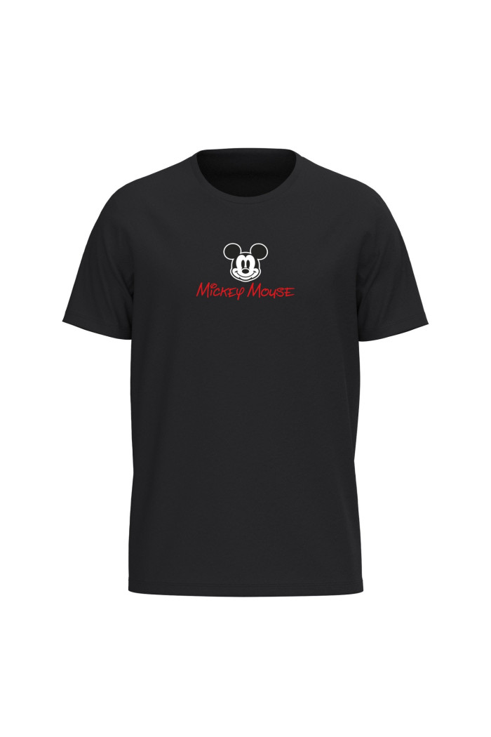Camiseta cuello redondo de Mickey unicolor en algodón