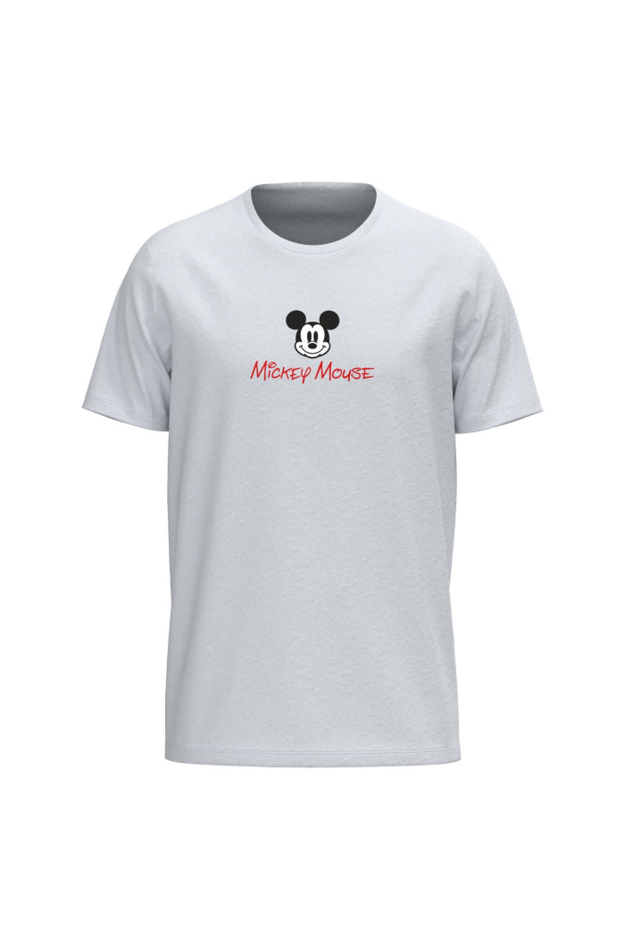 Camiseta cuello redondo de Mickey unicolor en algodón