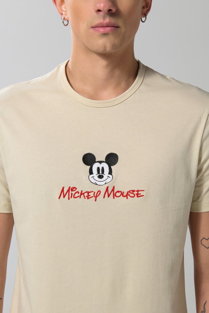 Camiseta cuello redondo de Mickey unicolor en algodón
