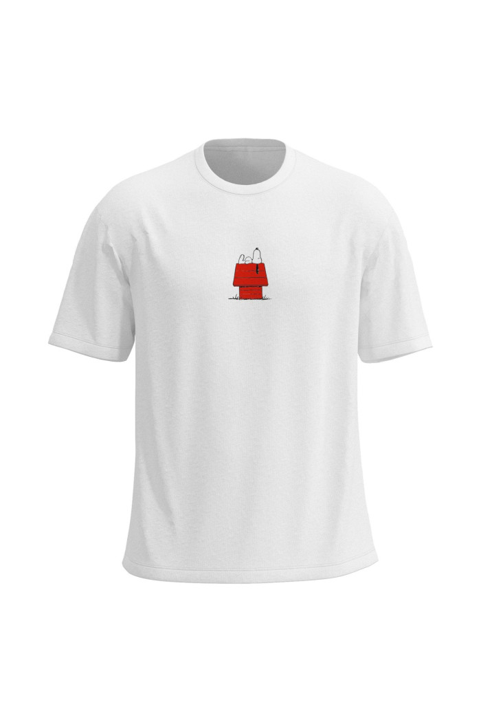 Camiseta cuello redondo crema clara de Snoopy