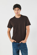 Camiseta cuello redondo unicolor holgada en algodón