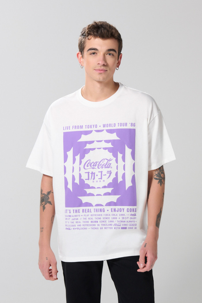 Camiseta oversize de Coca-Cola crema clara manga corta