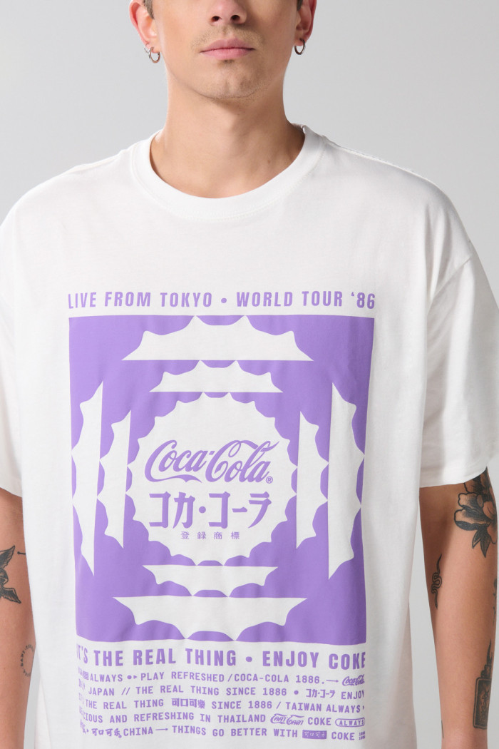 Camiseta oversize de Coca-Cola crema clara manga corta