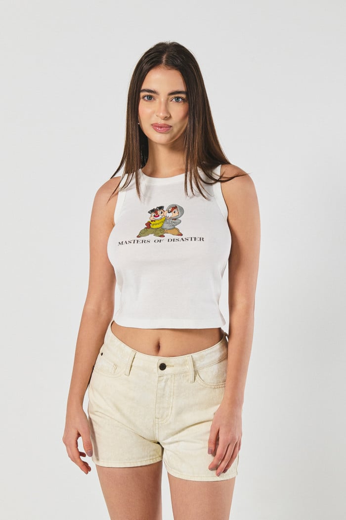 Camiseta manga sisa crema con arte de Chip N´ Dale