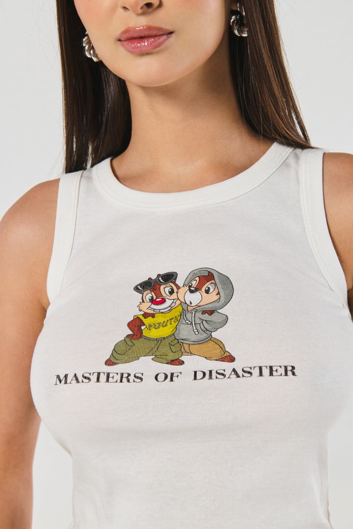 Camiseta manga sisa crema con arte de Chip N´ Dale