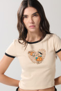 Camiseta en rib de Los Picapiedra kaki con cuello redondo