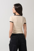 Camiseta en rib de Los Picapiedra kaki con cuello redondo