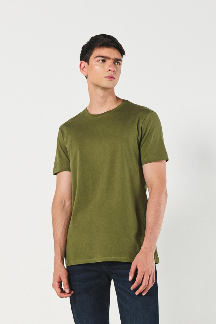 Camiseta unicolor ajustada con manga corta en algodón