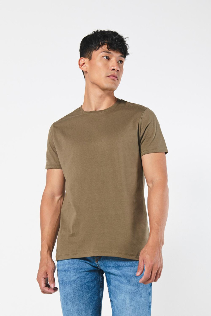 Camiseta unicolor ajustada con manga corta en algodón