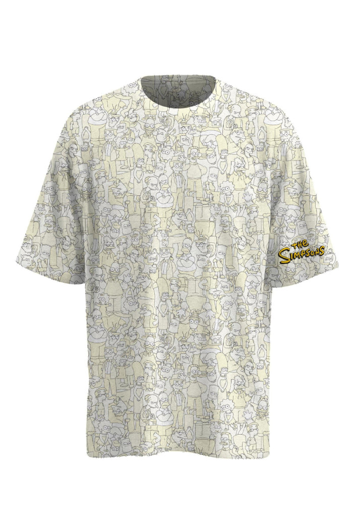 Camiseta oversize crema manga corta con arte de Los Simpson