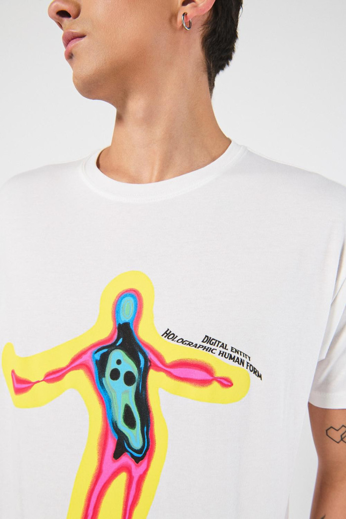 Camiseta unicolor cuello redondo con diseño futurista