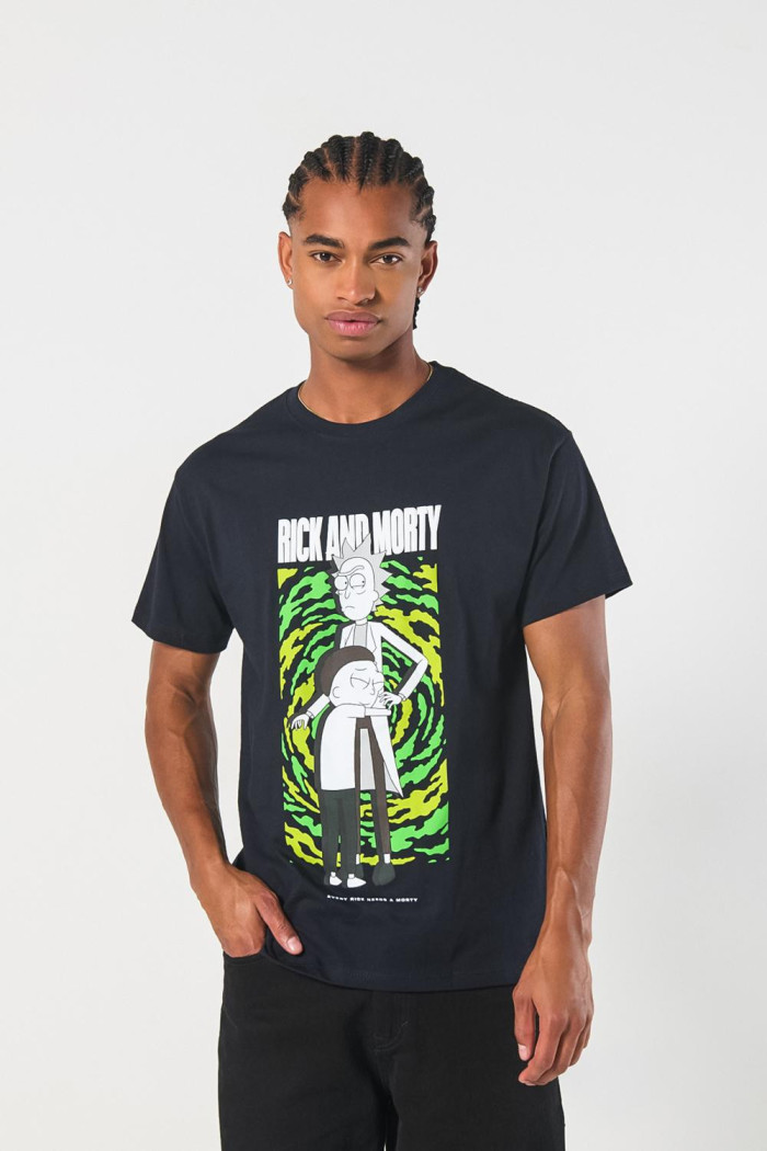 Camiseta cuello redondo azul con arte de Rick and Morty