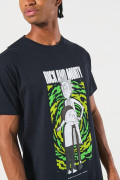 Camiseta cuello redondo azul con arte de Rick and Morty