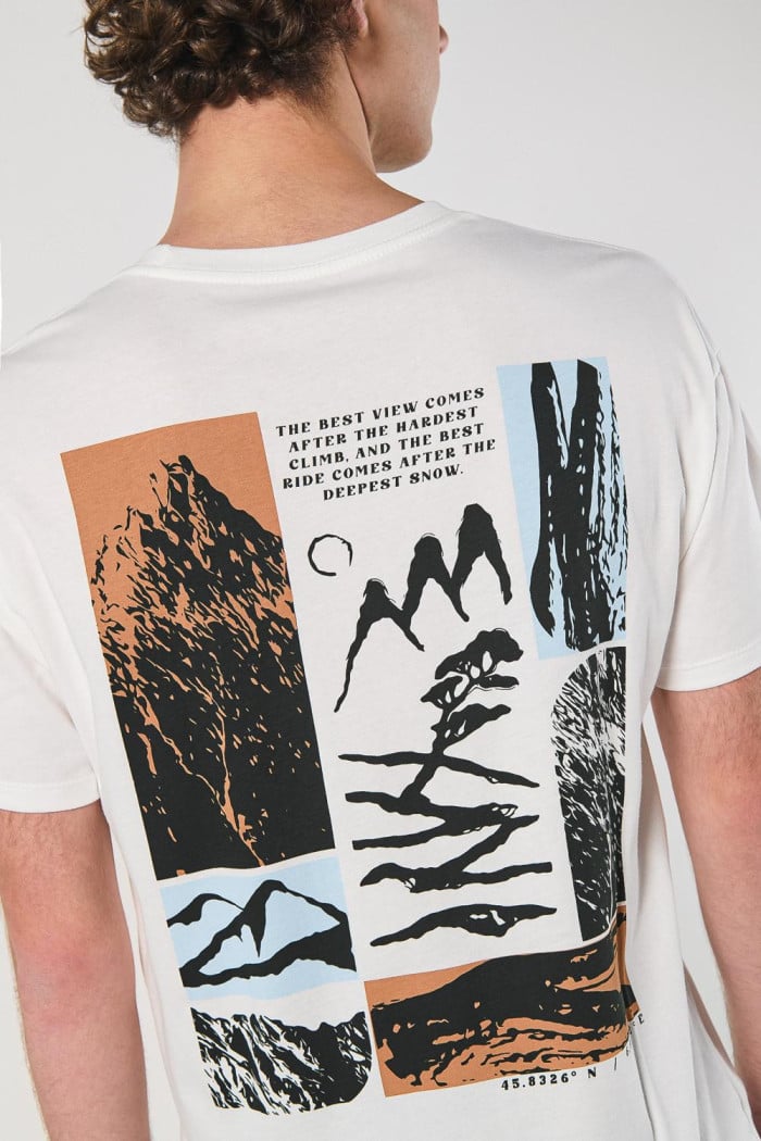 Camiseta cuello redondo unicolor con diseños de paisajes
