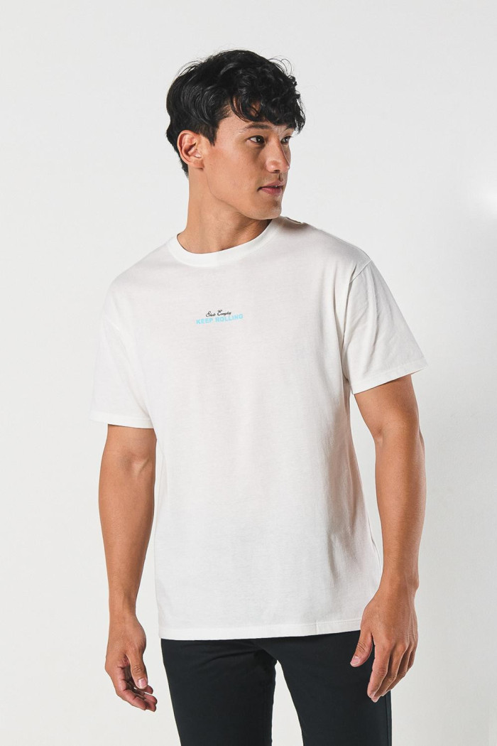 Camiseta unicolor en algodón manga corta con diseños urbanos