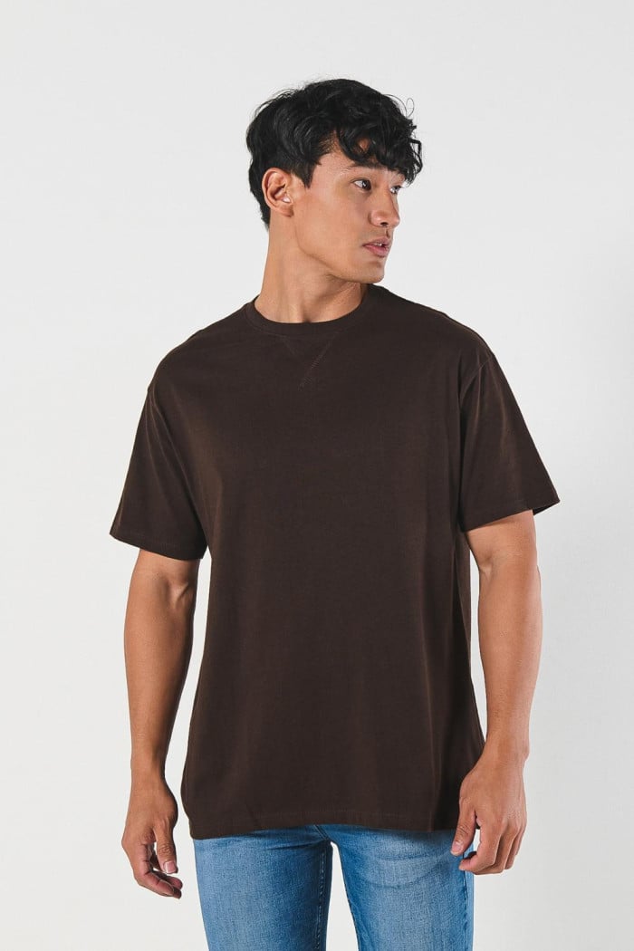Camiseta manga corta en algodón unicolor con costura