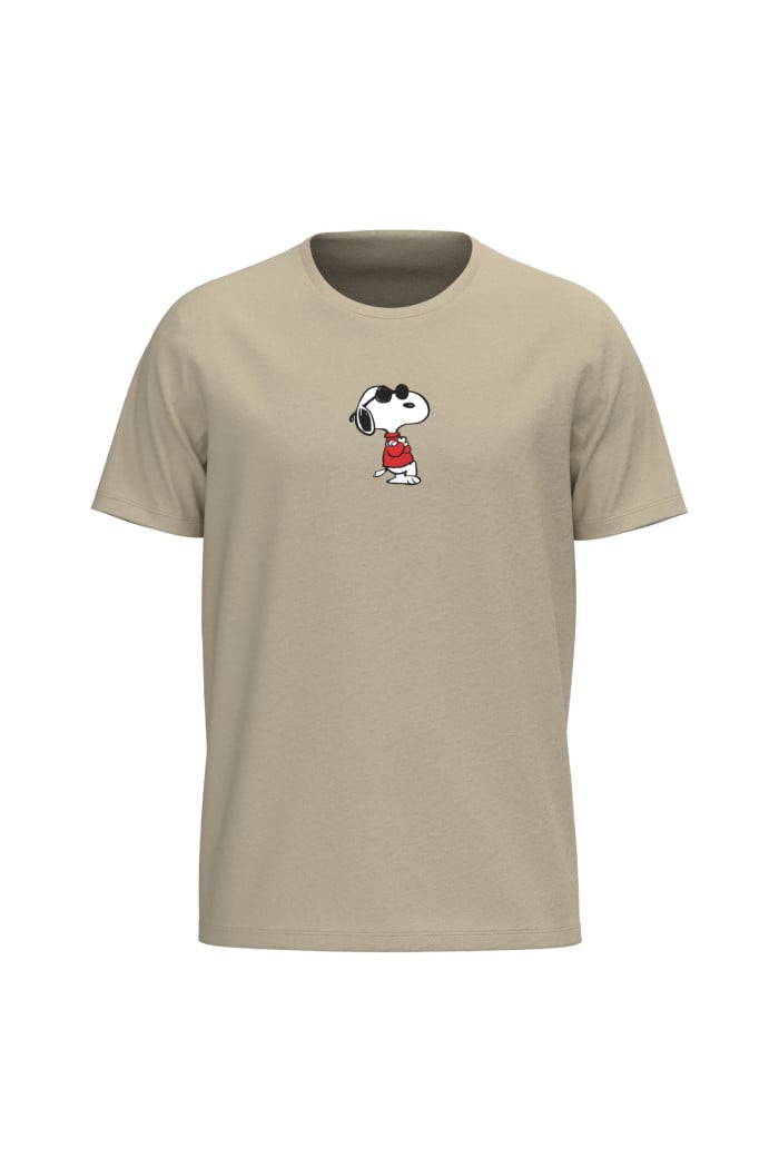 Camiseta cuello redondo unicolor con arte de Snoopy