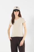 Camiseta unicolor en rib texturizada con manga corta
