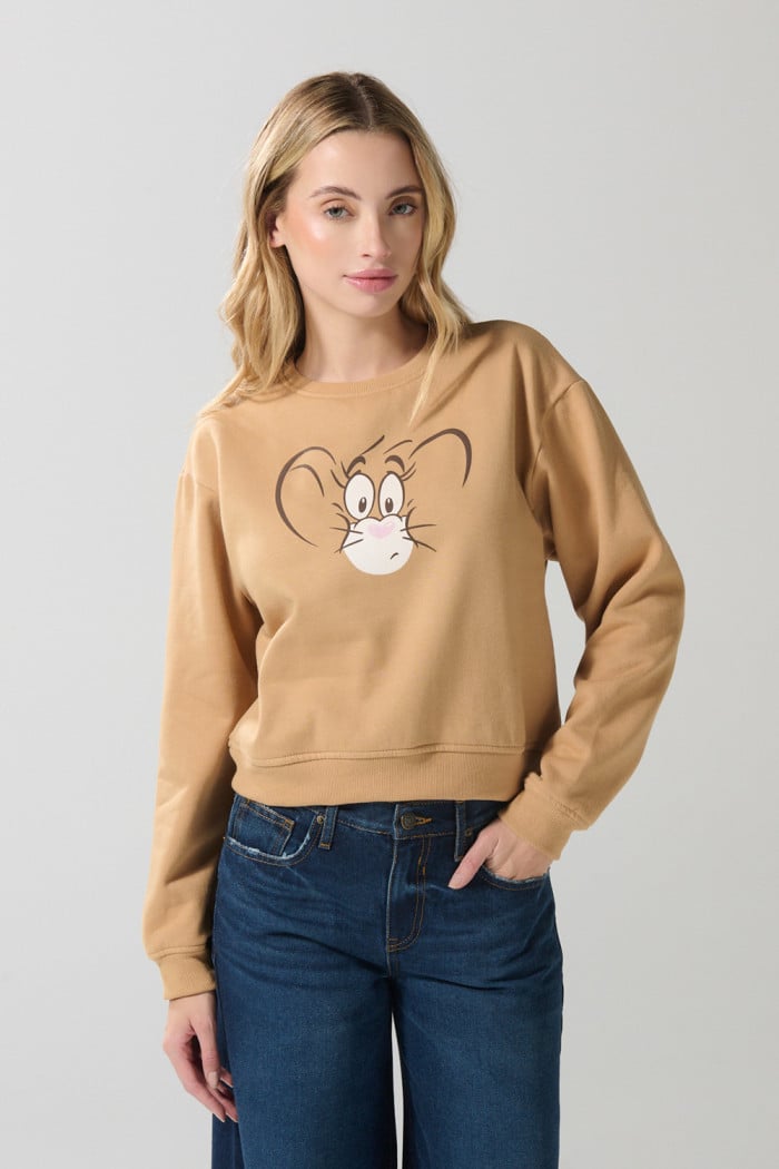 Buzo cuello redondo para mujer, con estampado en frente de Tom & Jerry.