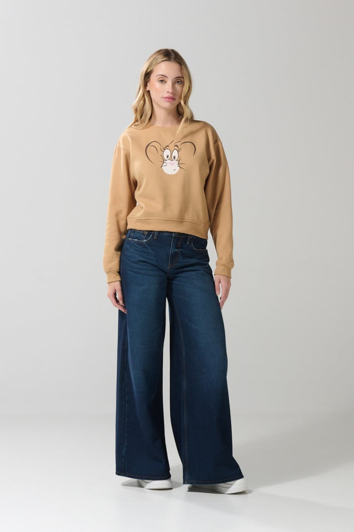 Buzo cuello redondo para mujer, con estampado en frente de Tom & Jerry.