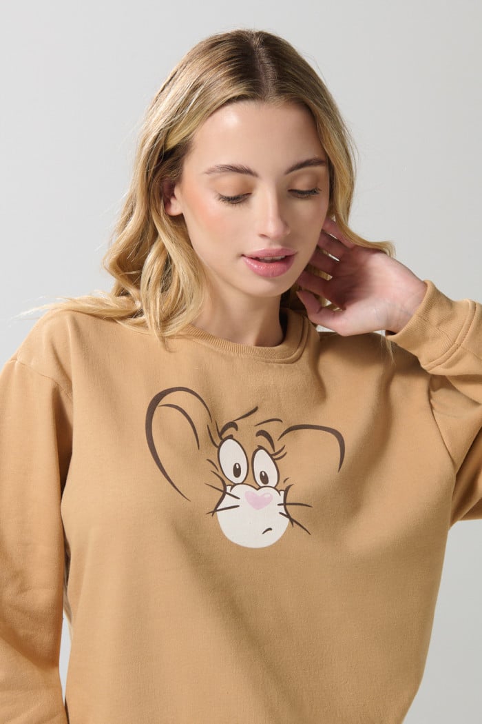 Buzo cuello redondo para mujer, con estampado en frente de Tom & Jerry.