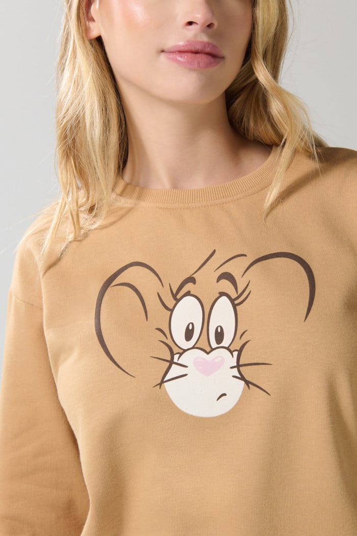 Buzo cuello redondo para mujer, con estampado en frente de Tom & Jerry.