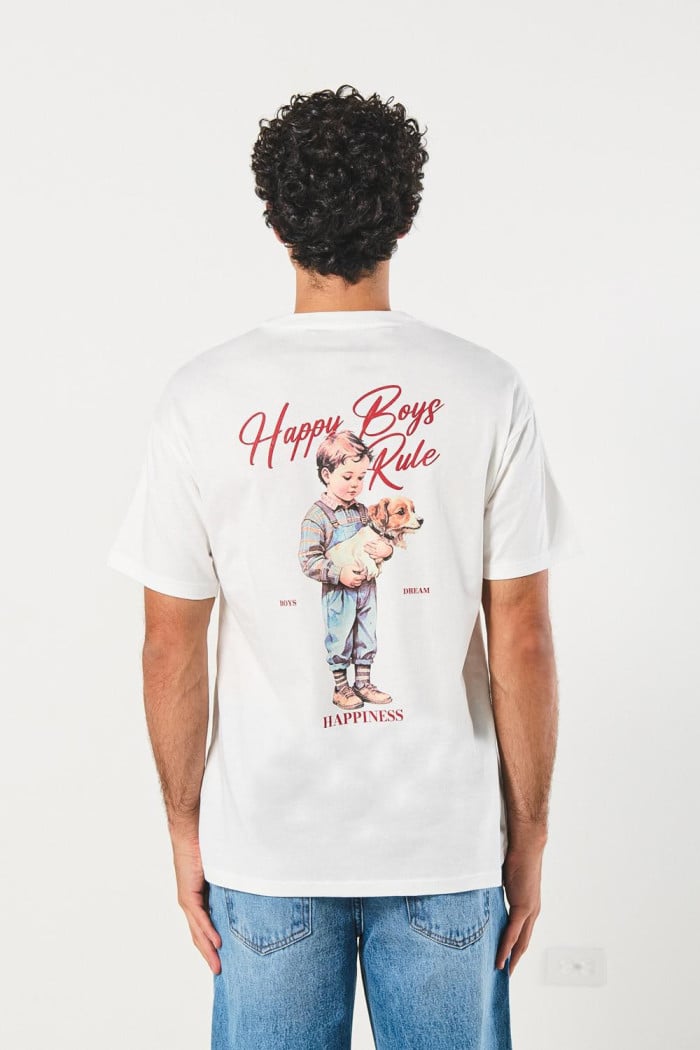 Camiseta estampada unicolor con manga corta en algodón