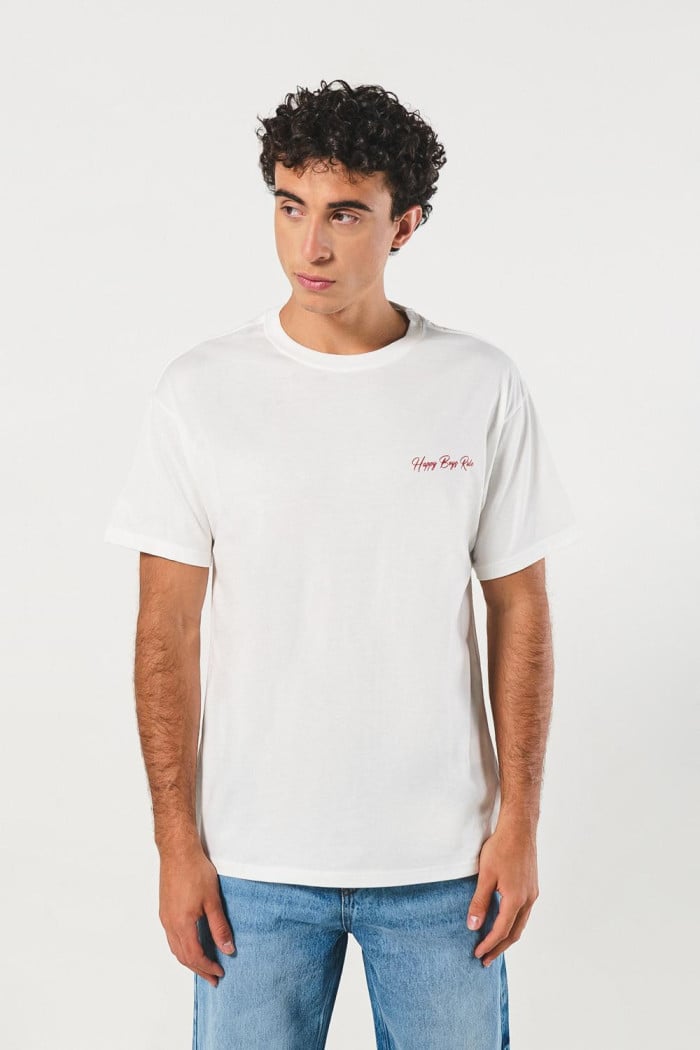 Camiseta estampada unicolor con manga corta en algodón