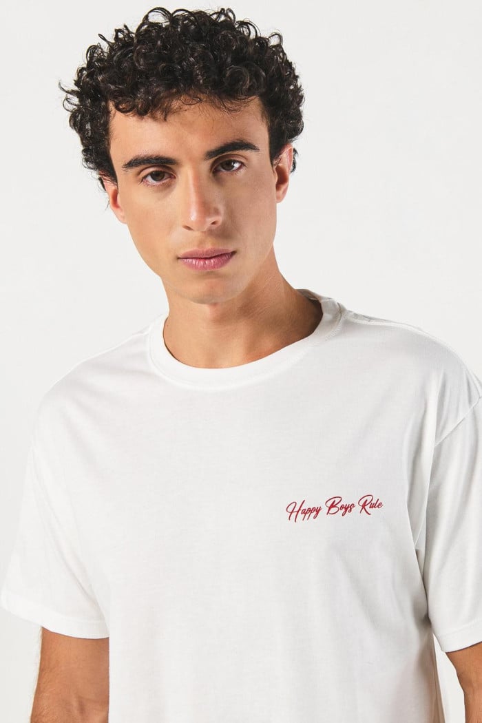 Camiseta estampada unicolor con manga corta en algodón
