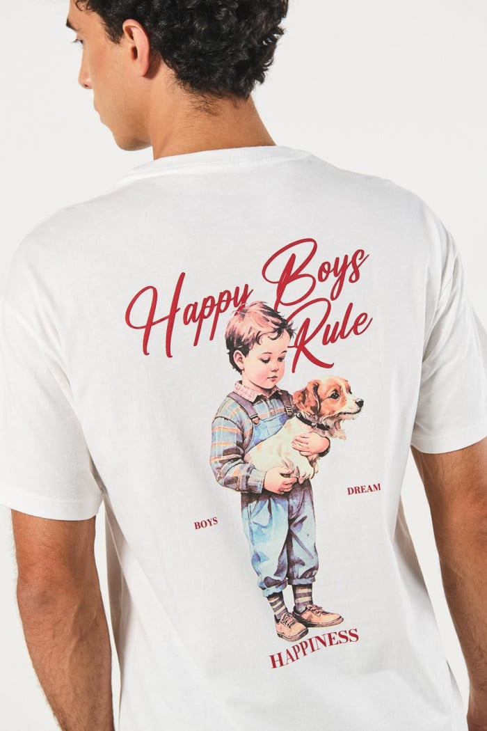 Camiseta estampada unicolor con manga corta en algodón
