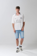 Camiseta college deportiva oversize crema con manga corta
