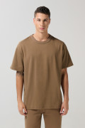 Camiseta unicolor cuello redondo oversize con hombro caído