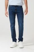 Jean skinny azul oscuro ajustado con tiro bajo y bolsillos