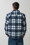 Chaqueta unicolor en paño con cuello trucker y cuadros