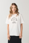 Camiseta college deportiva manga corta crema clara