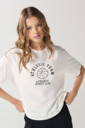 Camiseta college deportiva manga corta crema clara