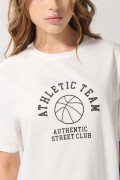 Camiseta college deportiva manga corta crema clara