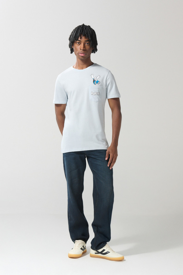 Camiseta de Popeye azul manga corta con bolsillo