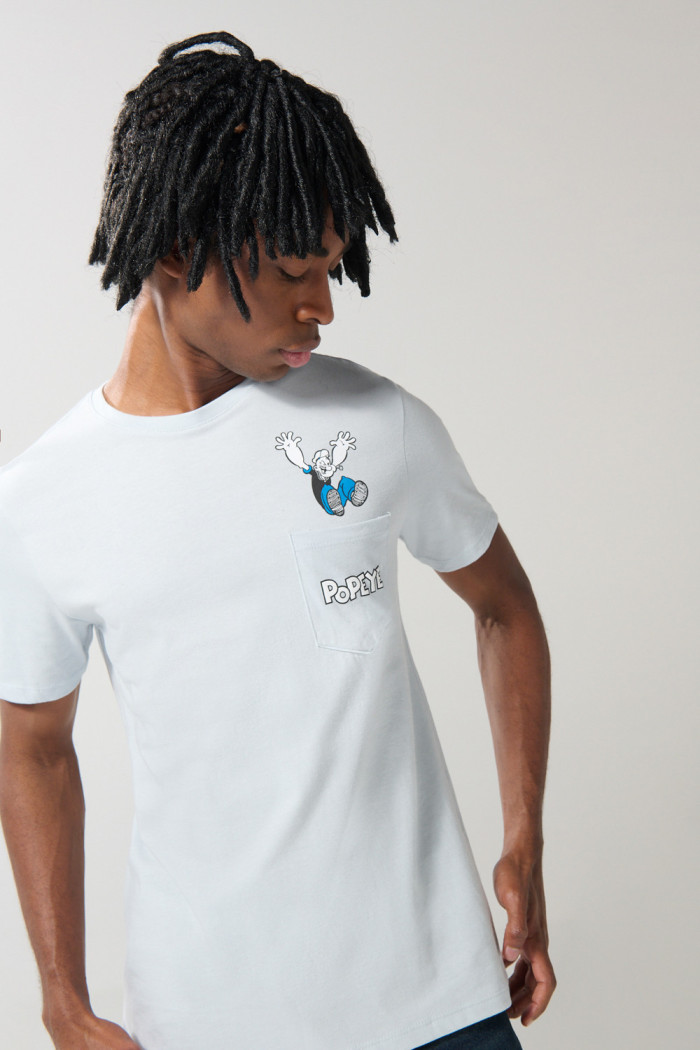 Camiseta de Popeye azul manga corta con bolsillo