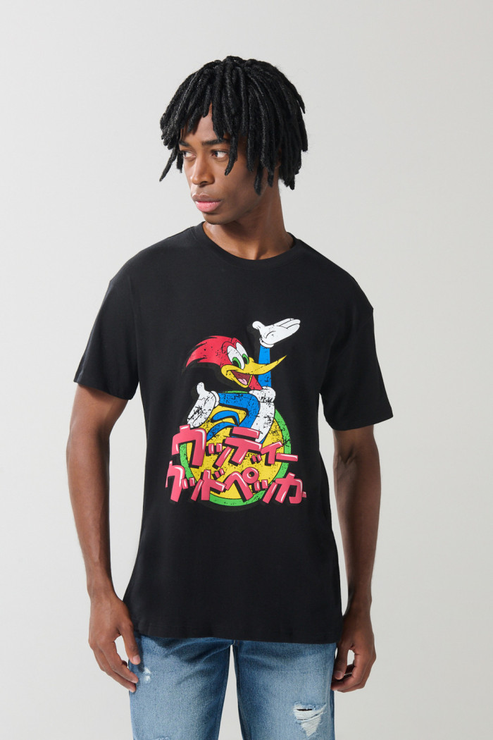 Camiseta del Pájaro Loco negra con cuello redondo
